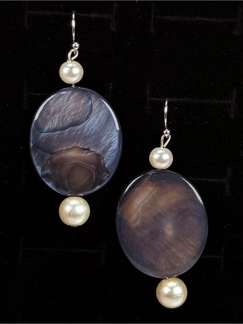 Vintage Custom Silvertone Faux Pearl Stone Pierced Earrings